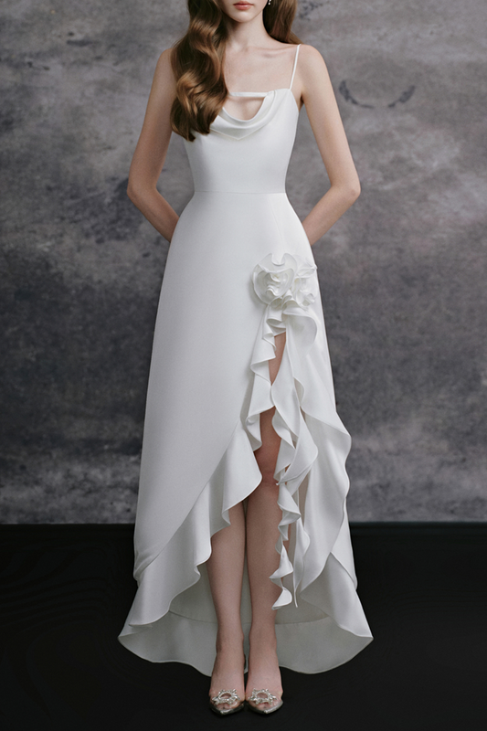 Fortunata Flower Ruffle Split Maxi Dress