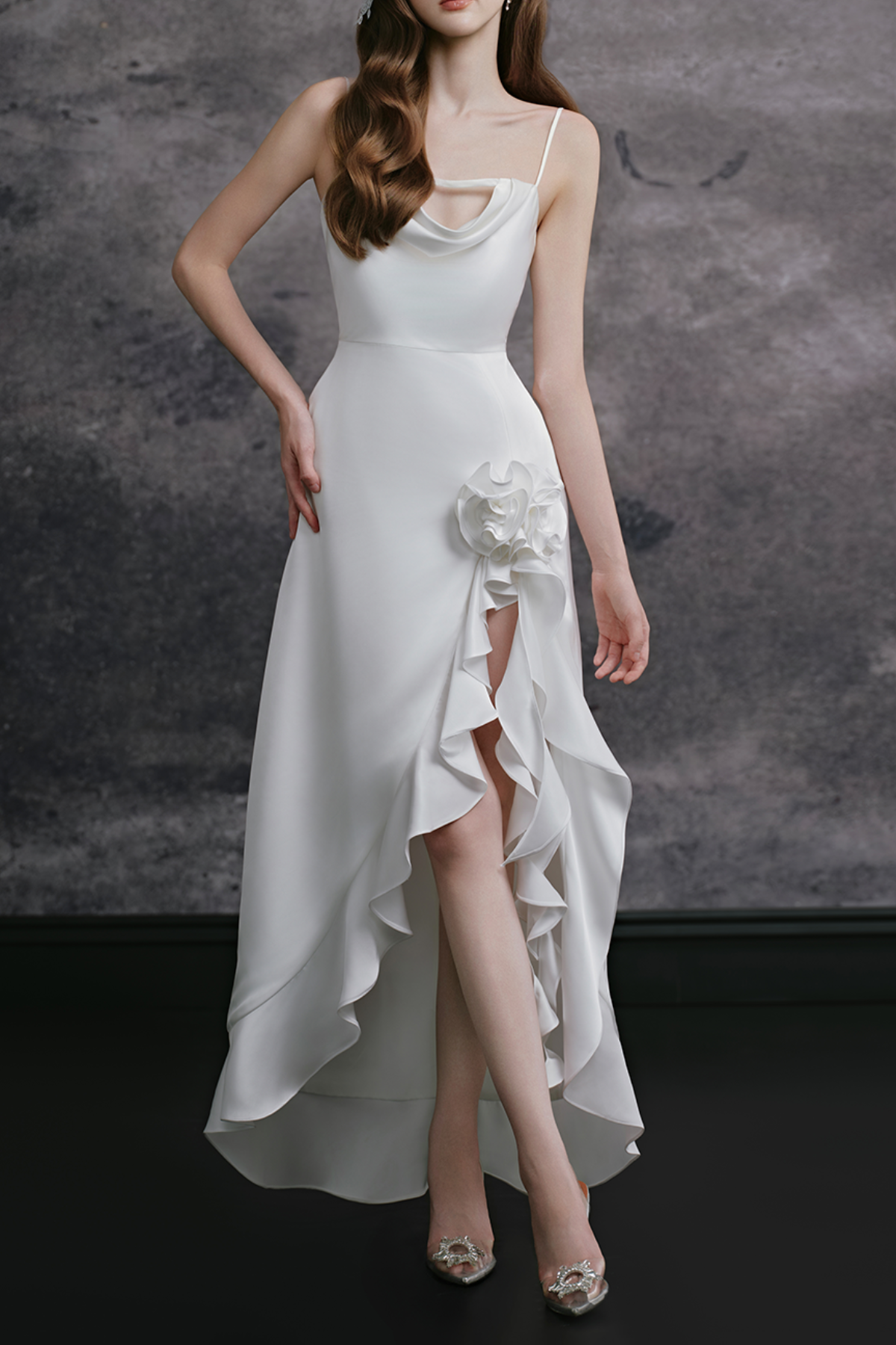 Fortunata Flower Ruffle Split Maxi Dress
