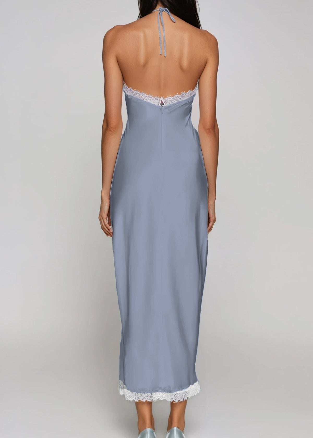 Franca Halter Neck  Lace Satin Midi Dress