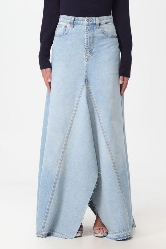 Locava Paneled frayed Denim Skirt