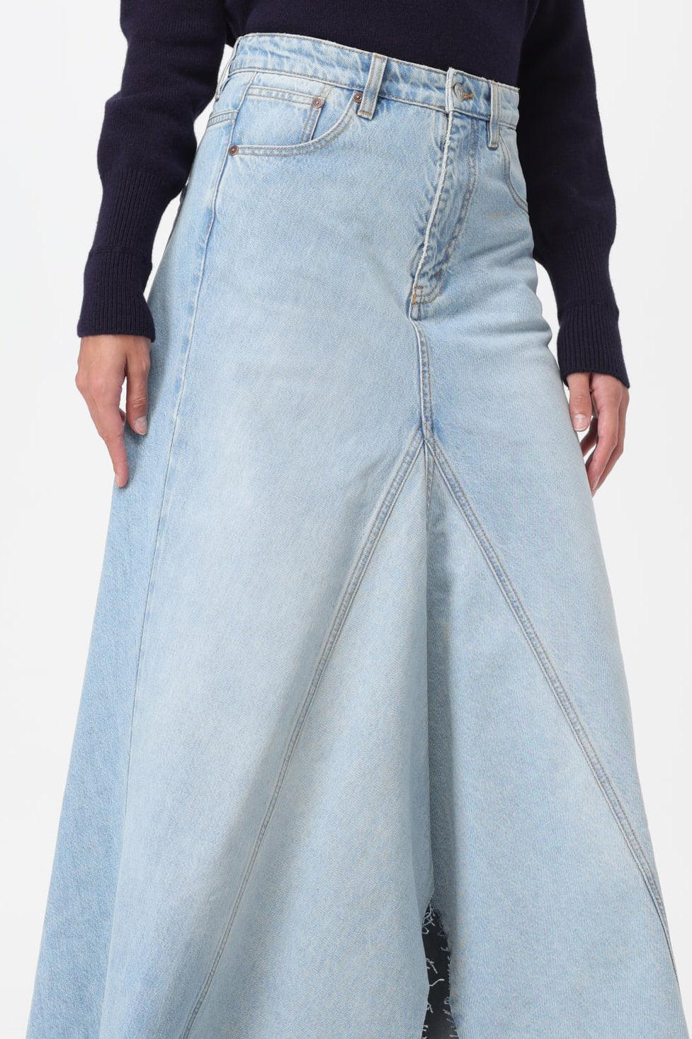 Locava Paneled frayed Denim Skirt