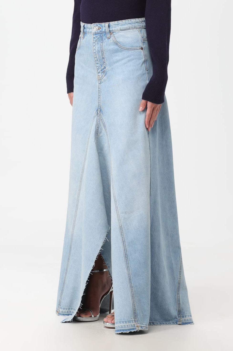 Locava Paneled frayed Denim Skirt