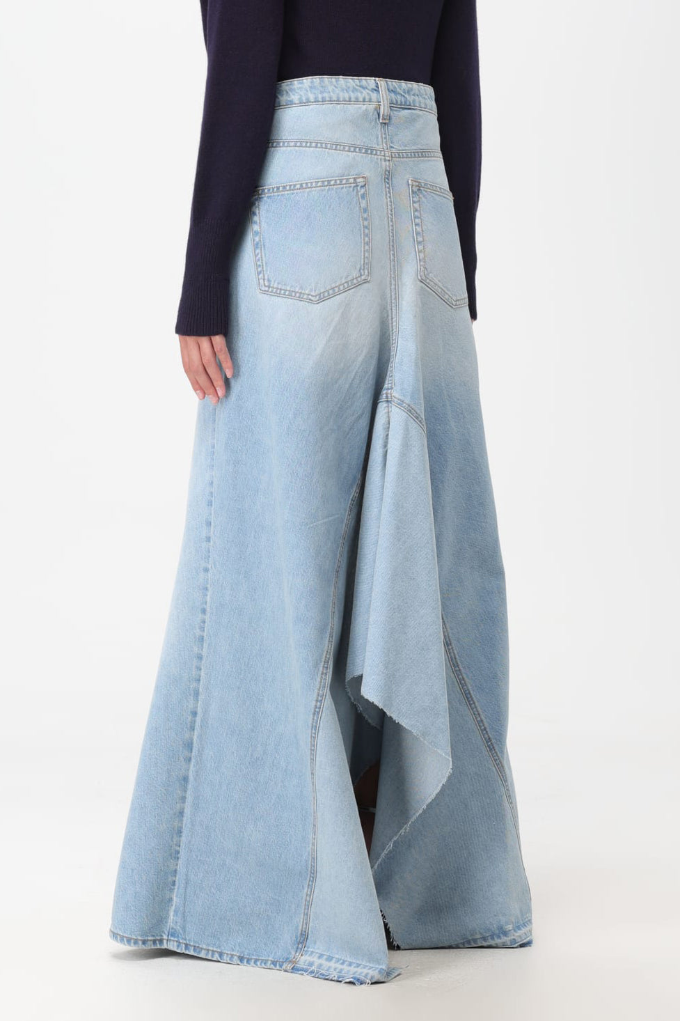 Locava Paneled frayed Denim Skirt