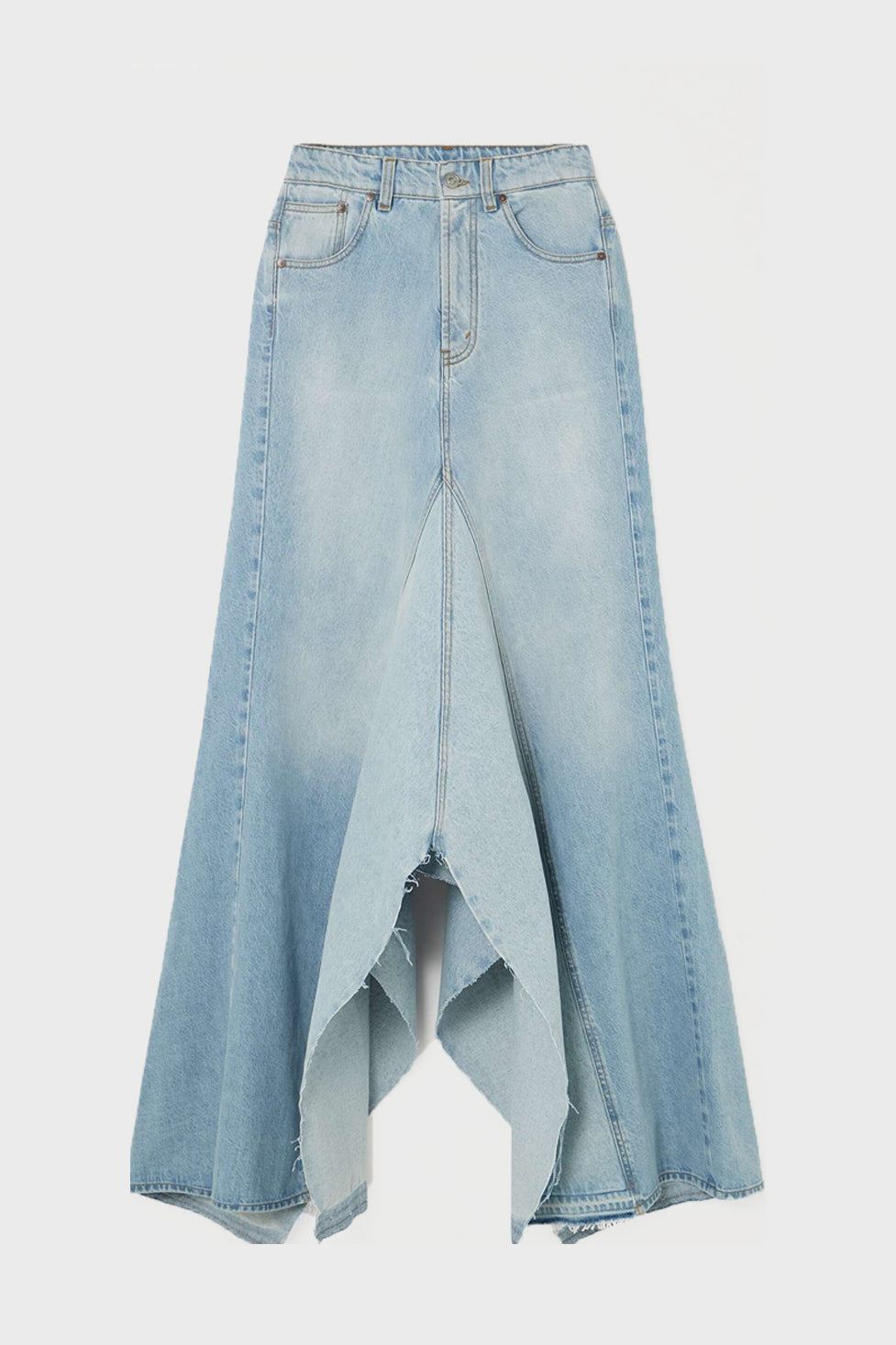 Locava Paneled frayed Denim Skirt