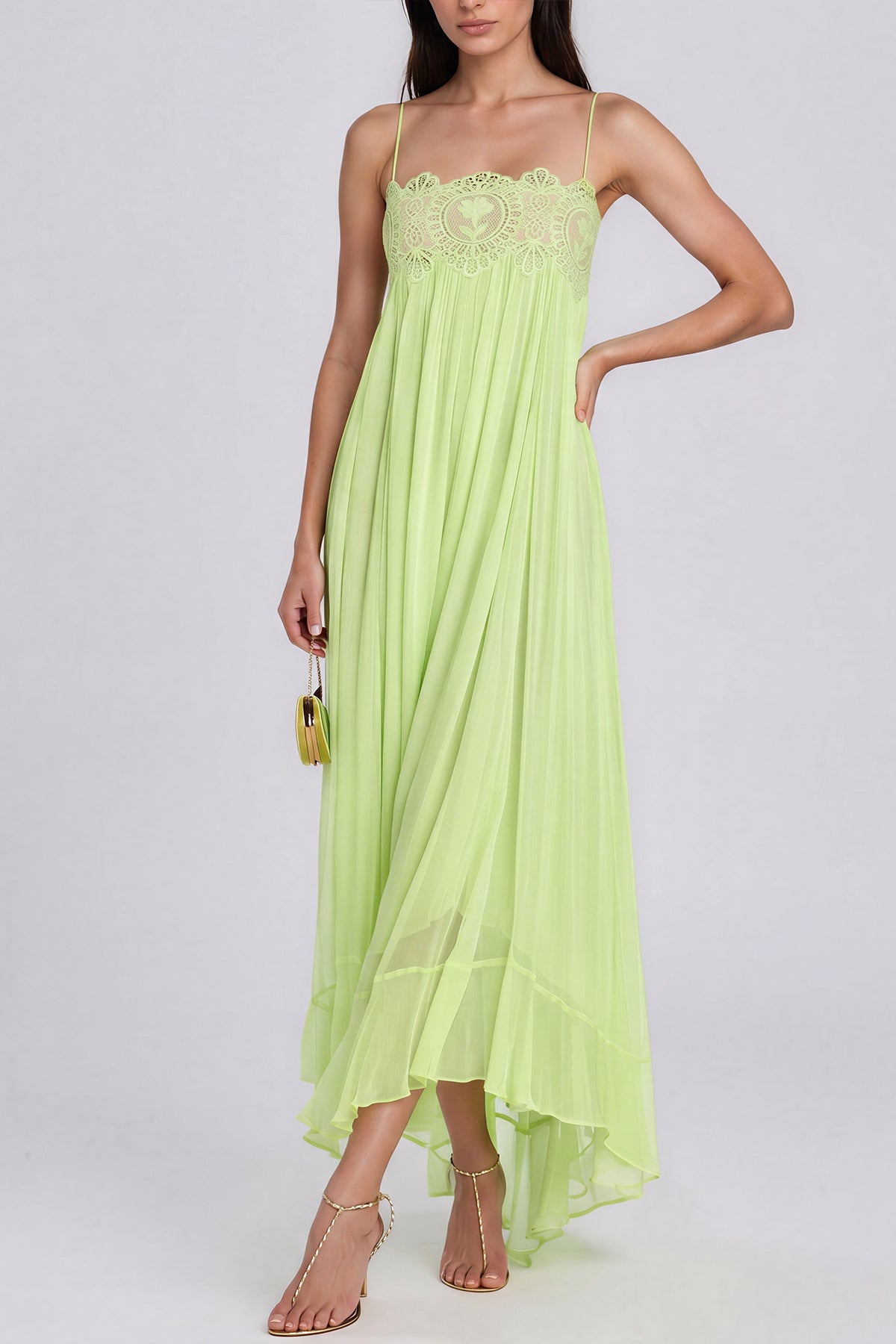 Kahiau Spaghetti Lace Floral Maxi Dress