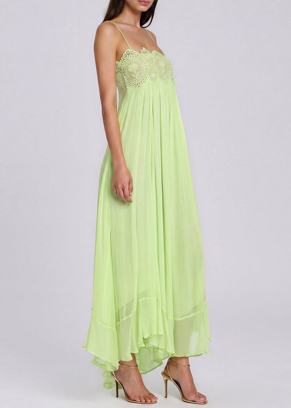 Kahiau Spaghetti Lace Floral Maxi Dress