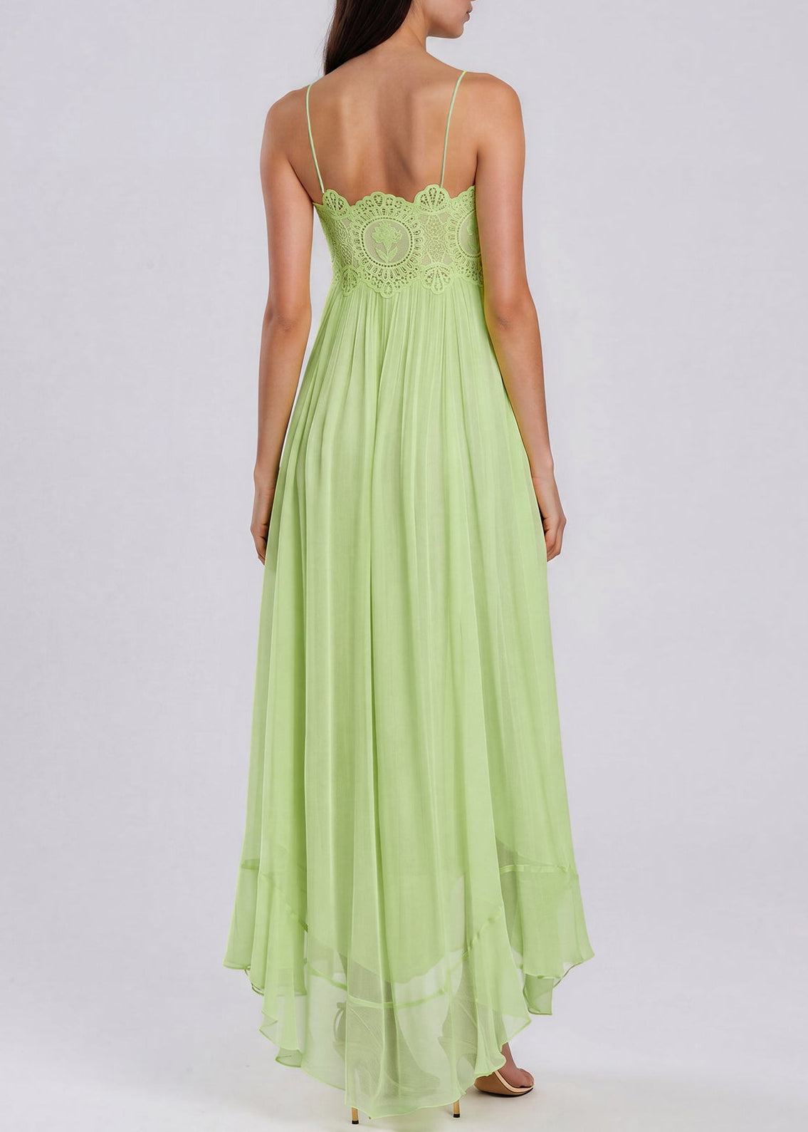 Kahiau Spaghetti Lace Floral Maxi Dress