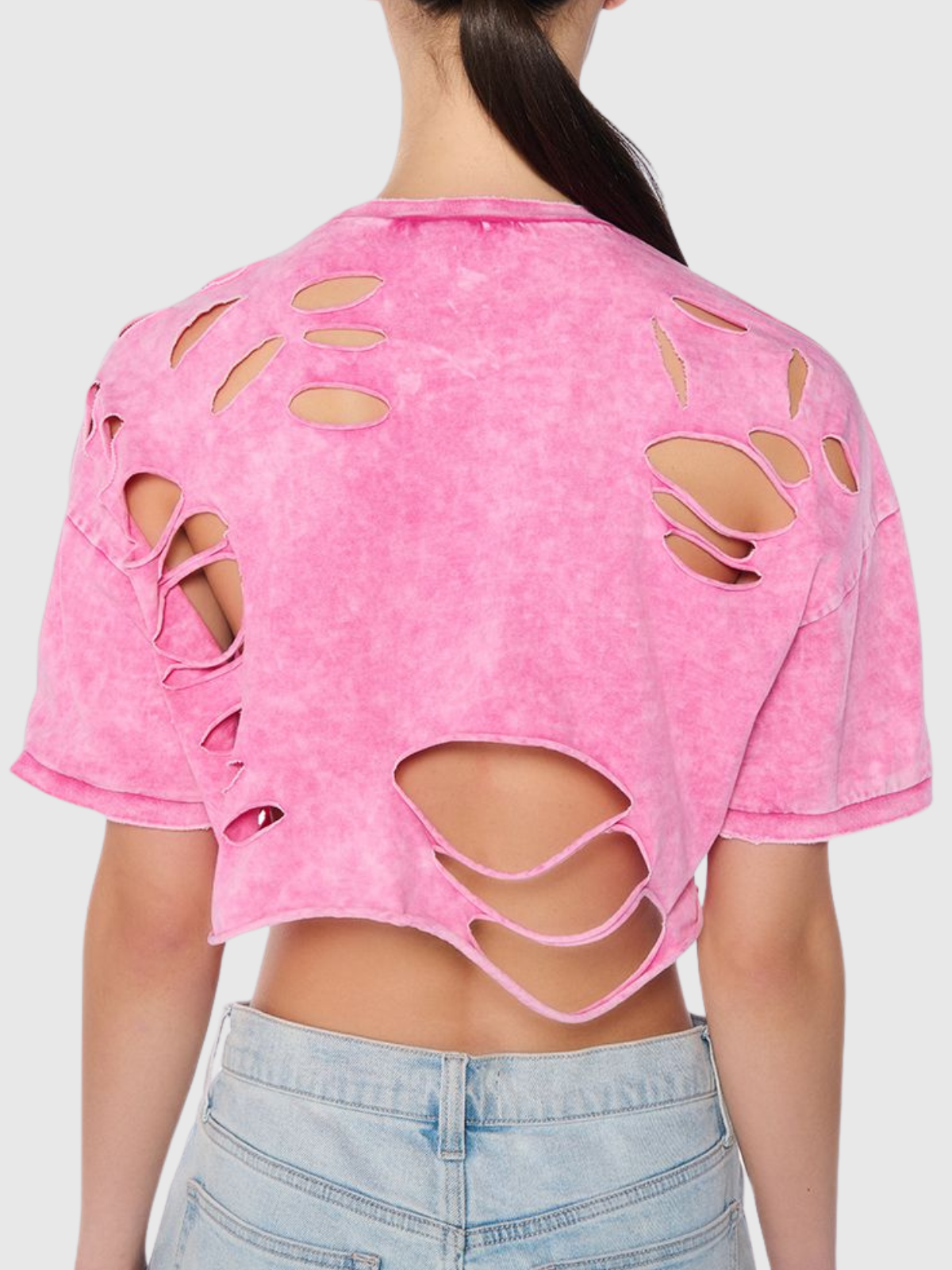 Harlee Hollow Paperclip Embellished T Shirt In Pink