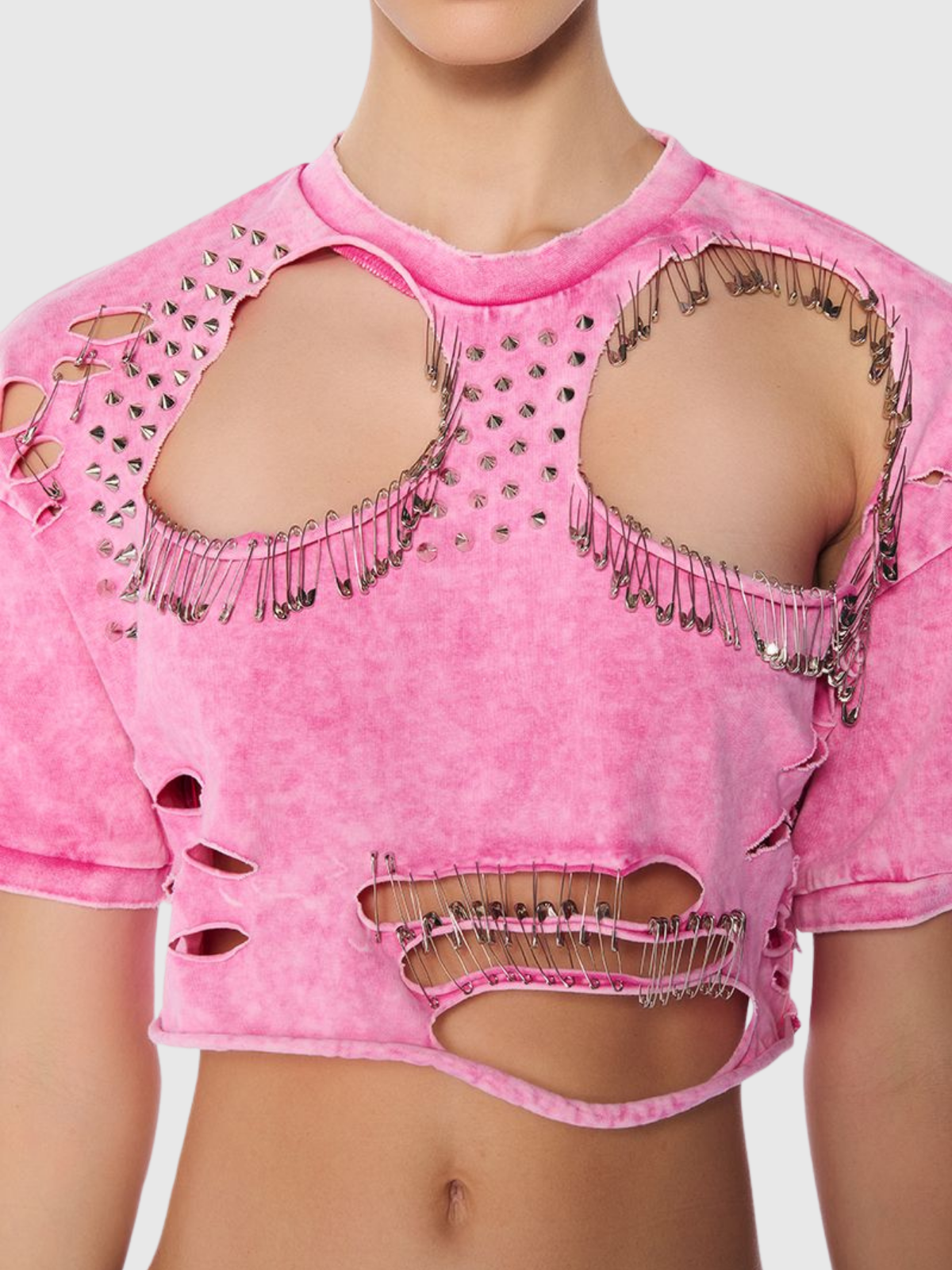 Harlee Hollow Paperclip Embellished T Shirt In Pink