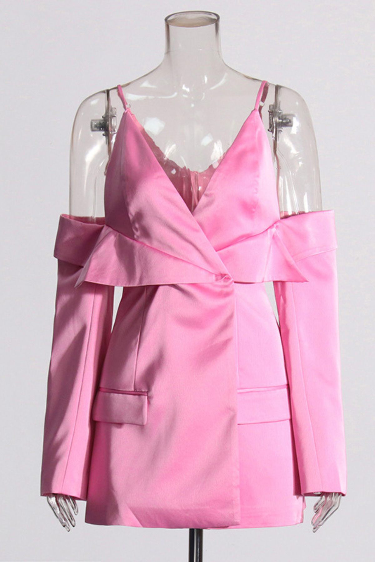 Crisoda Satin Hollow Blazer In Hot Pink
