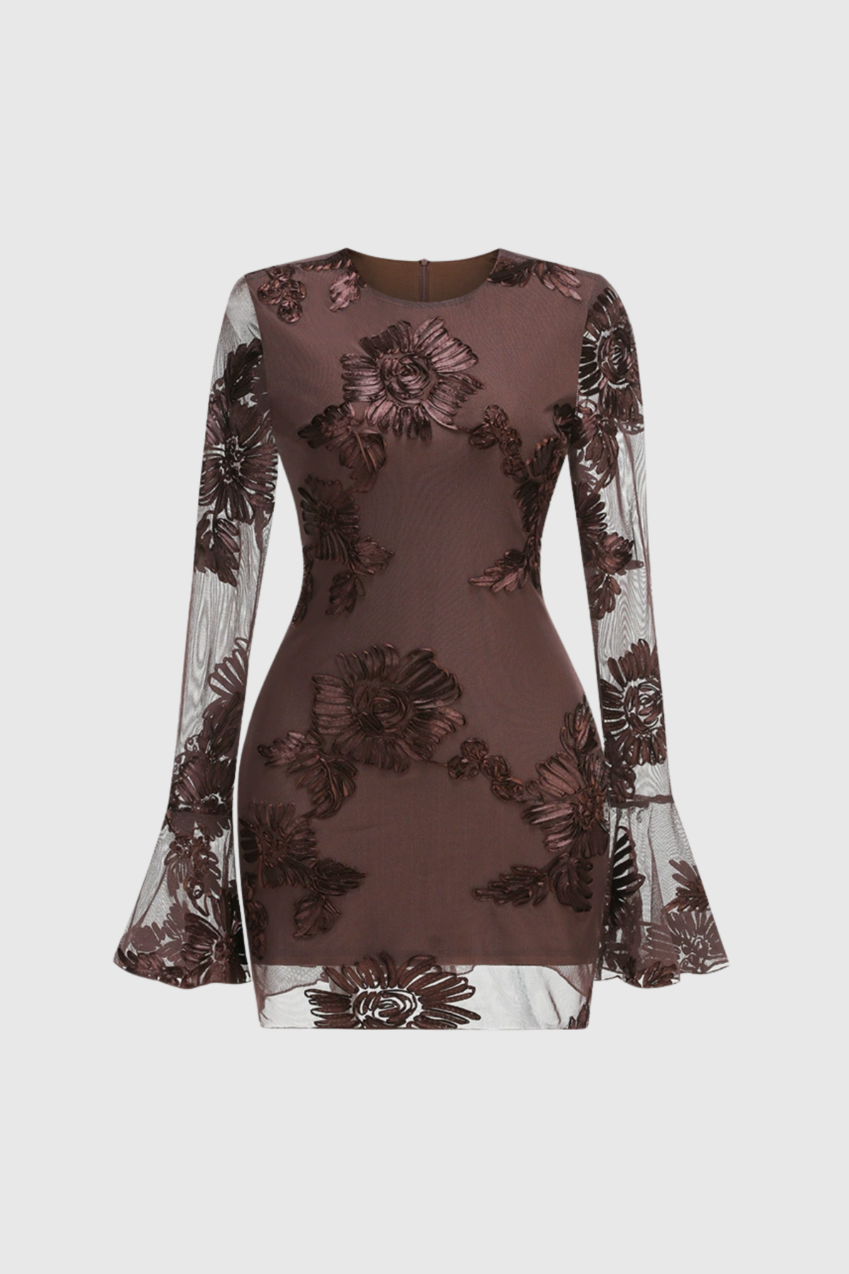 Farooq Embroidered Floral Mesh Mini Dress