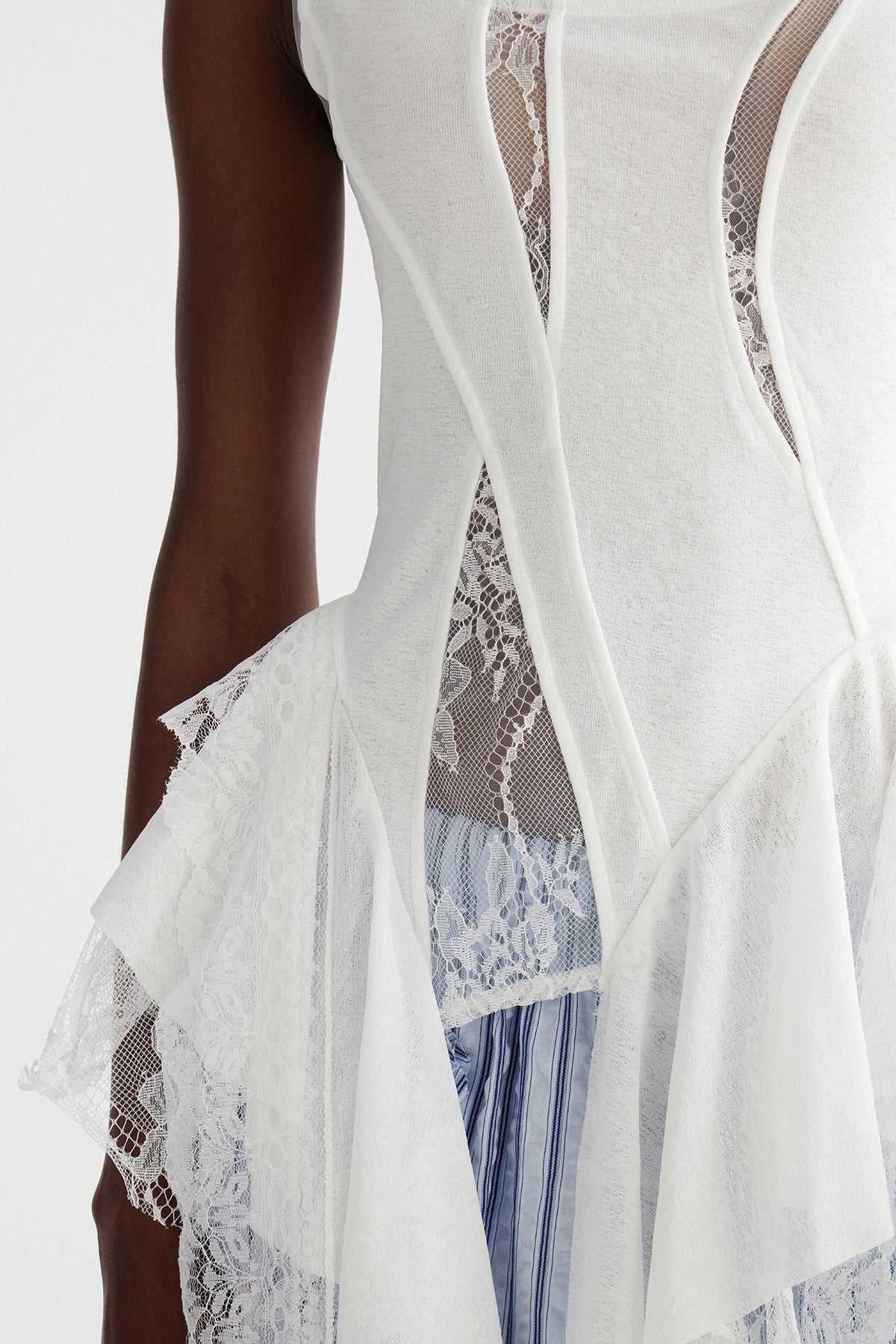 Kabira Asymmetric Ruffle Lace Top