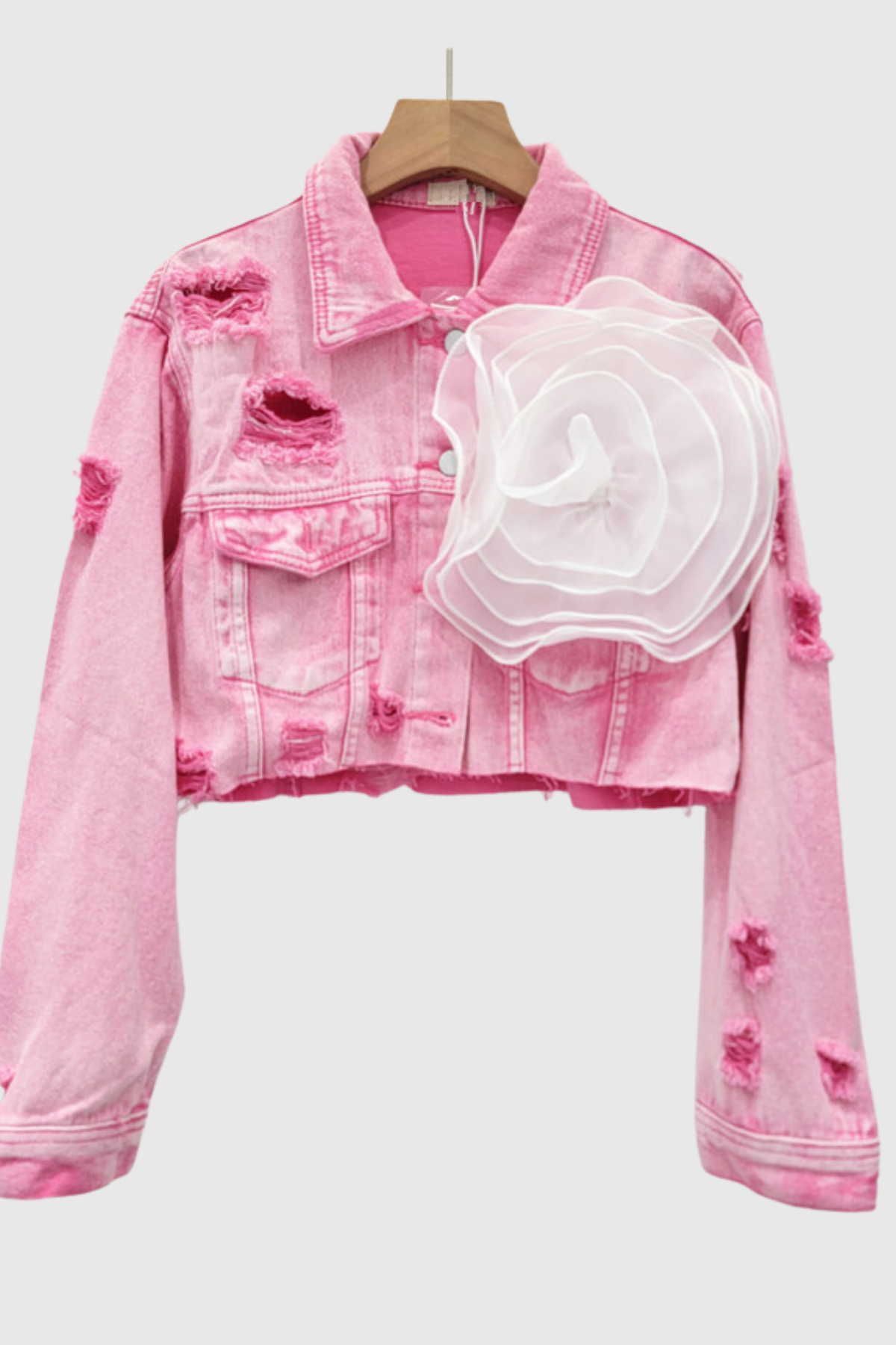 Niall Torn Flower Denim Jacket In Pink