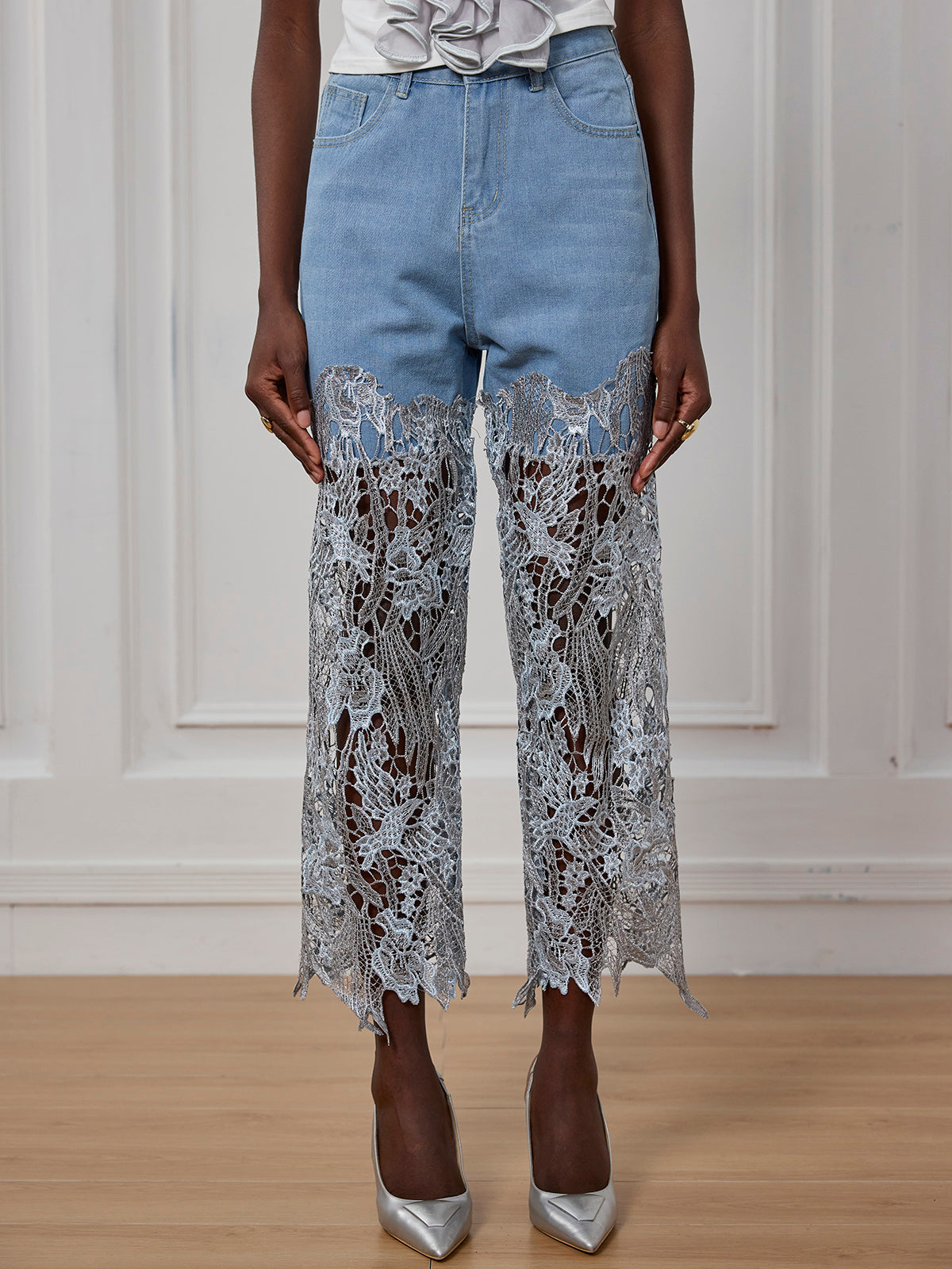 Kottya Embroided Cutout Flower Jeans