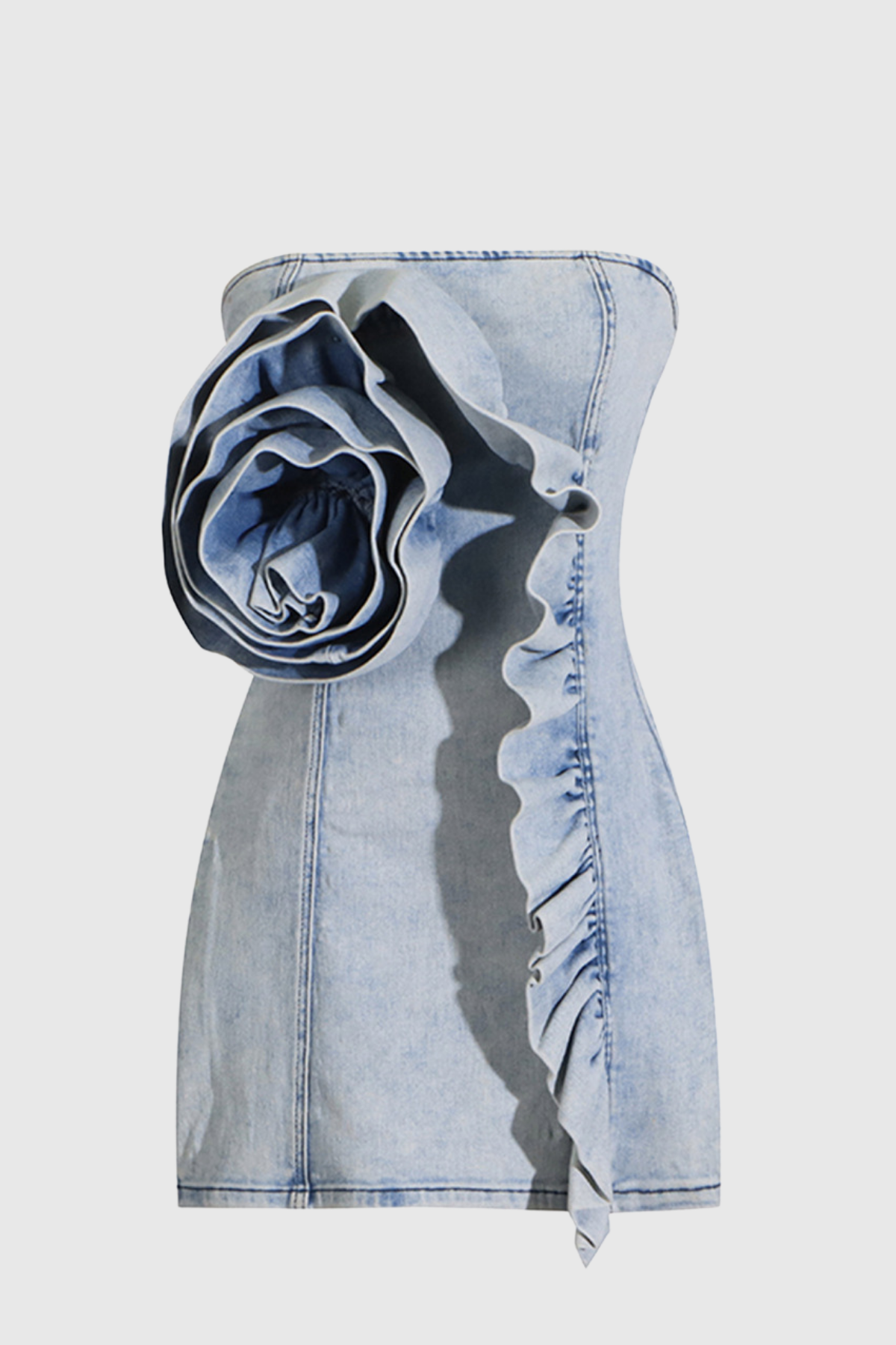 Aidan Flower Ruffle Denim Mini Dress