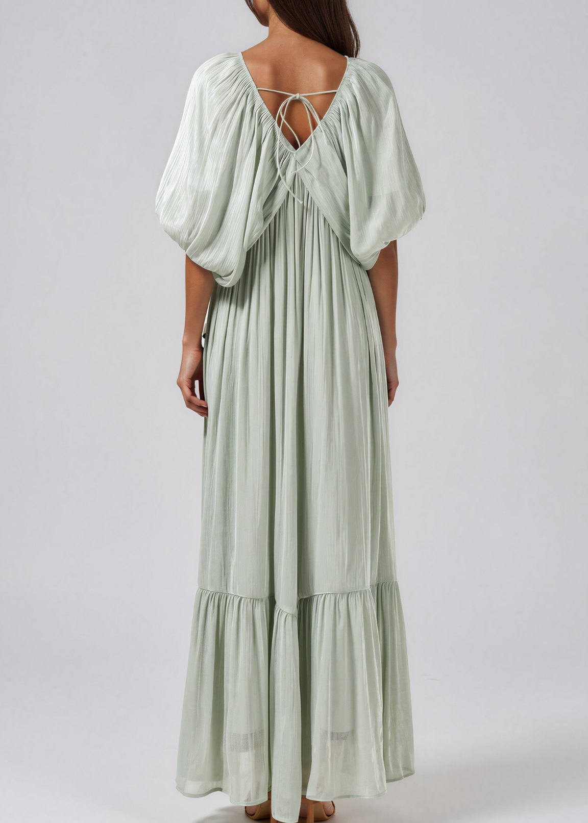 Iscah V Neck Draped Flower Maxi Dress