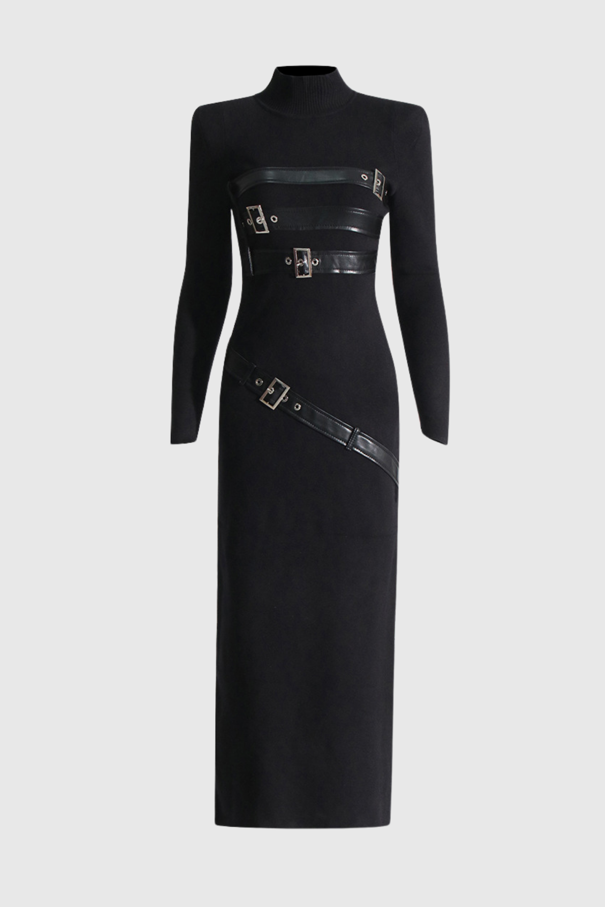 Quill Bodycon Buckle Embellished Knit Maxi Dress