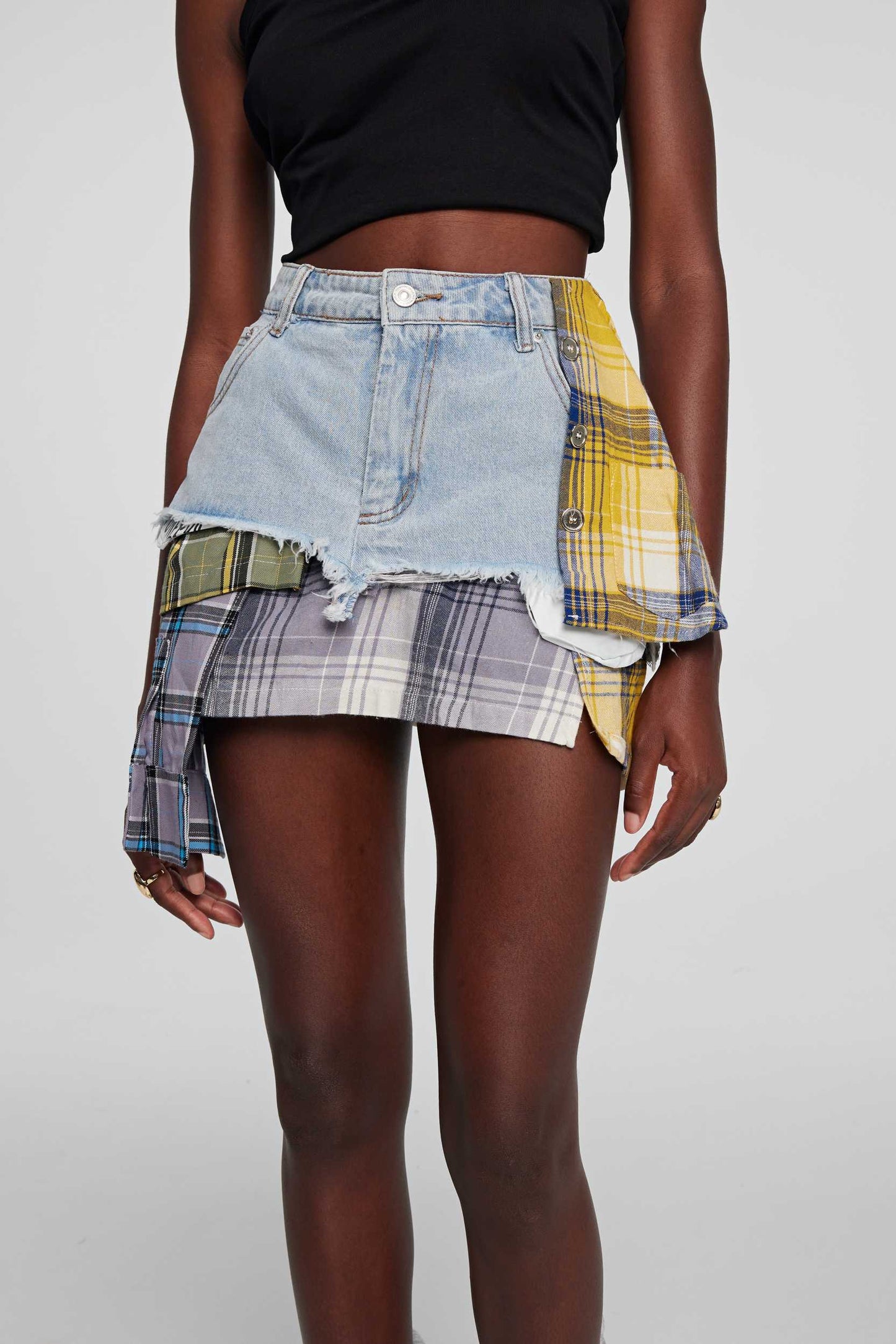 Matita Grid Deconstruct Patchwork Mini Skirt In Blue
