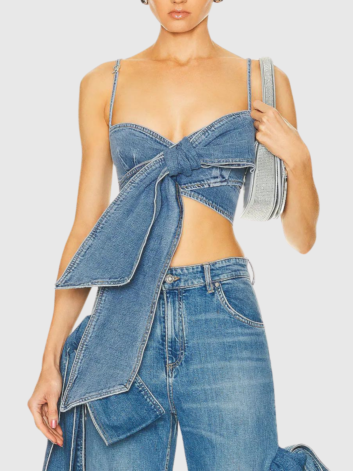 Maggie Bow Lace Up Denim Top