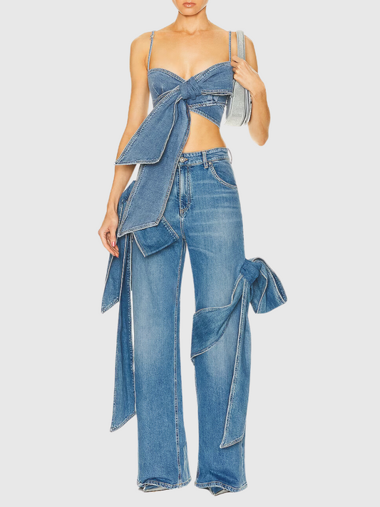 Maggie Bow Lace Up Denim Top