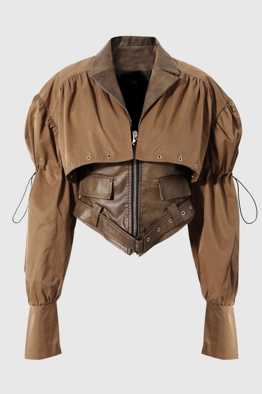 Boris Patchwork Lapel Faux Leather Jacket