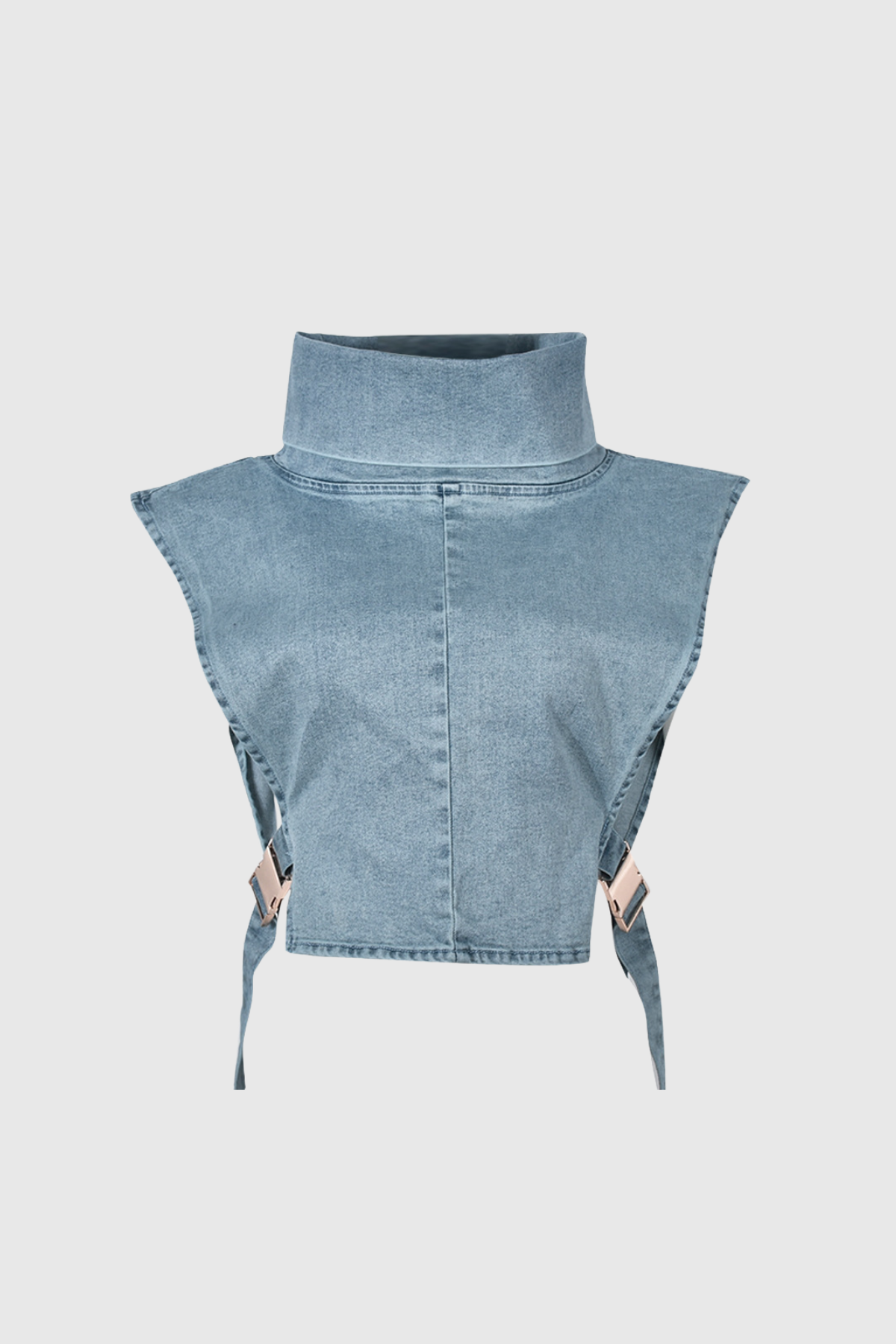 Thala High Neck Cutout Buckle Denim Top