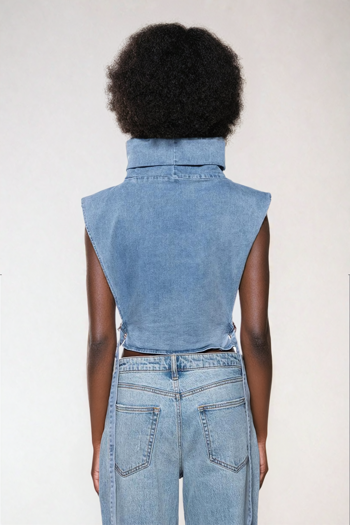 Thala High Neck Cutout Buckle Denim Top