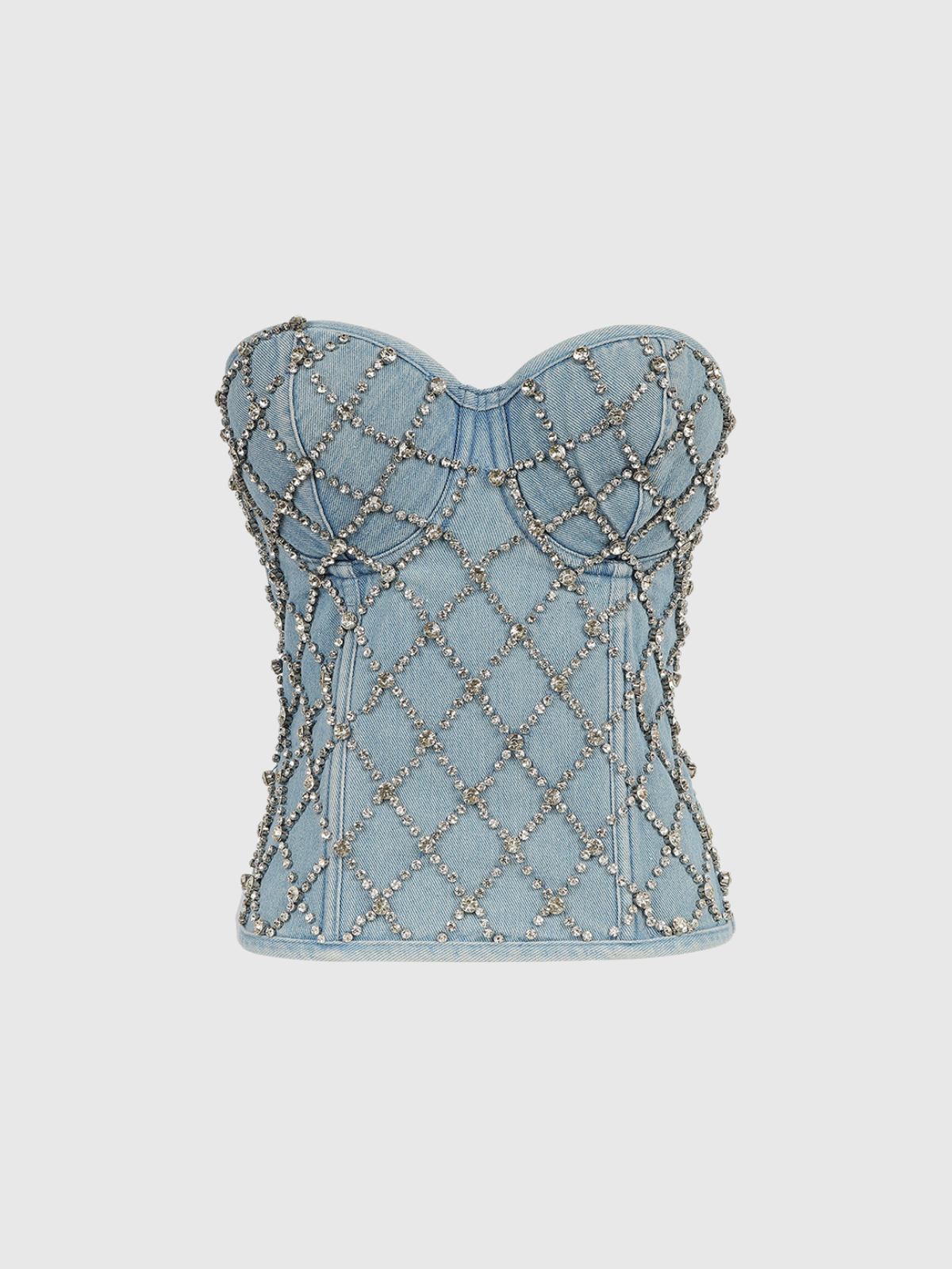 Tippi Fake Diamonds Embellished Strapless Denim Top