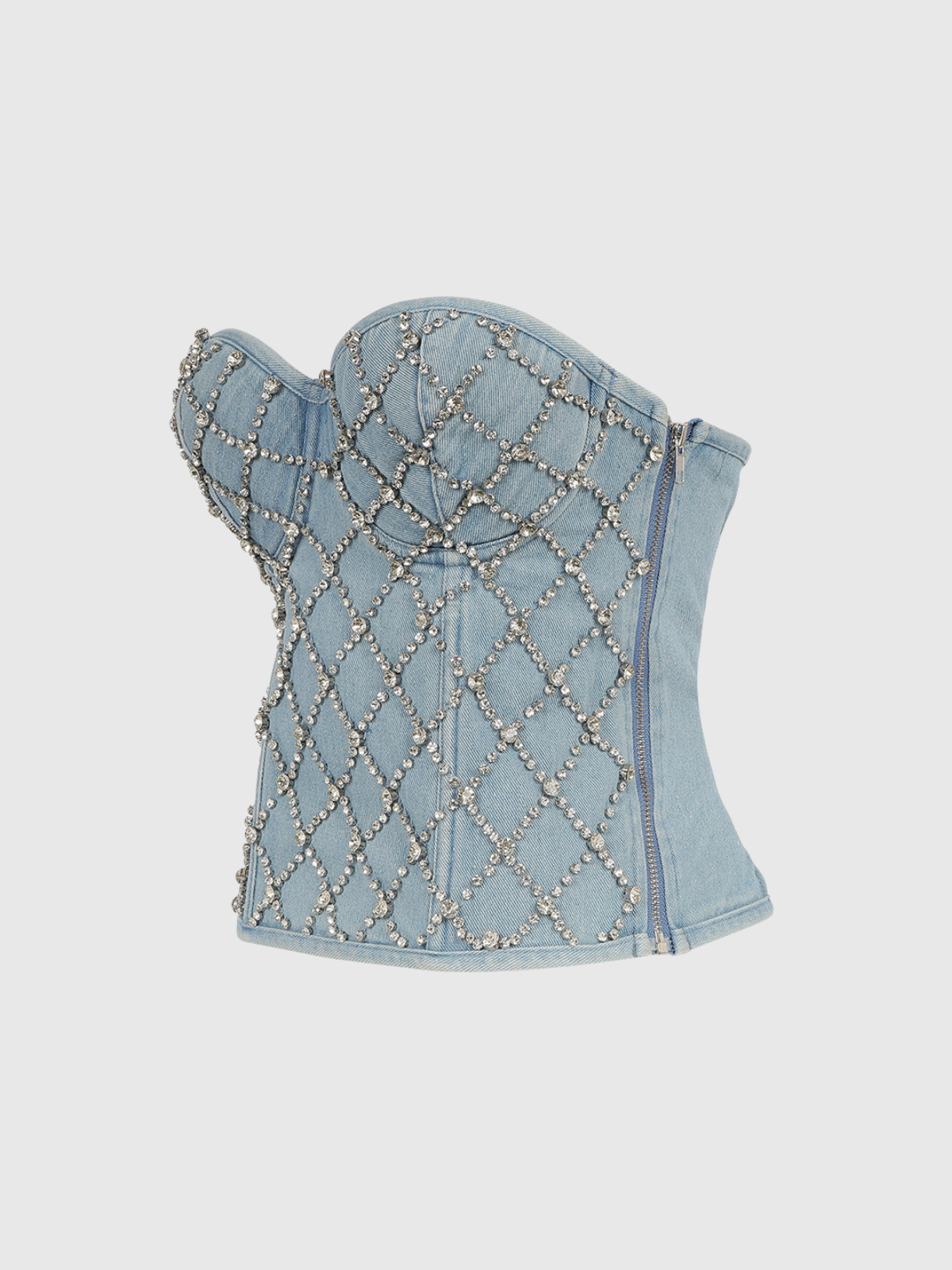 Tippi Fake Diamonds Embellished Strapless Denim Top