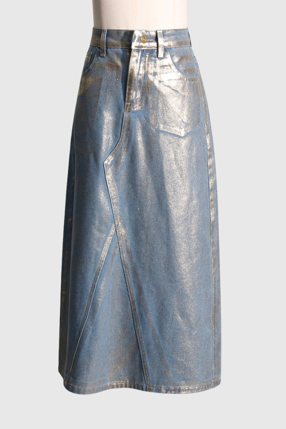 Brander Metallic Denim Skirt