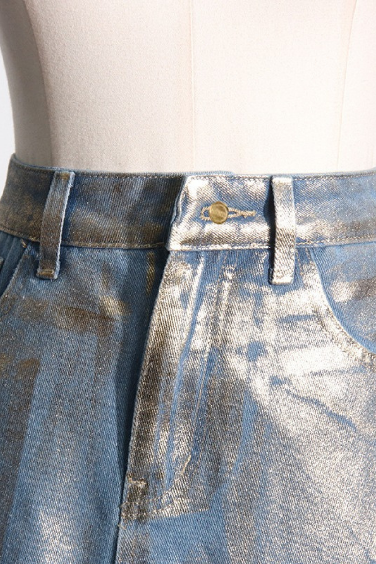 Brander Metallic Denim Skirt