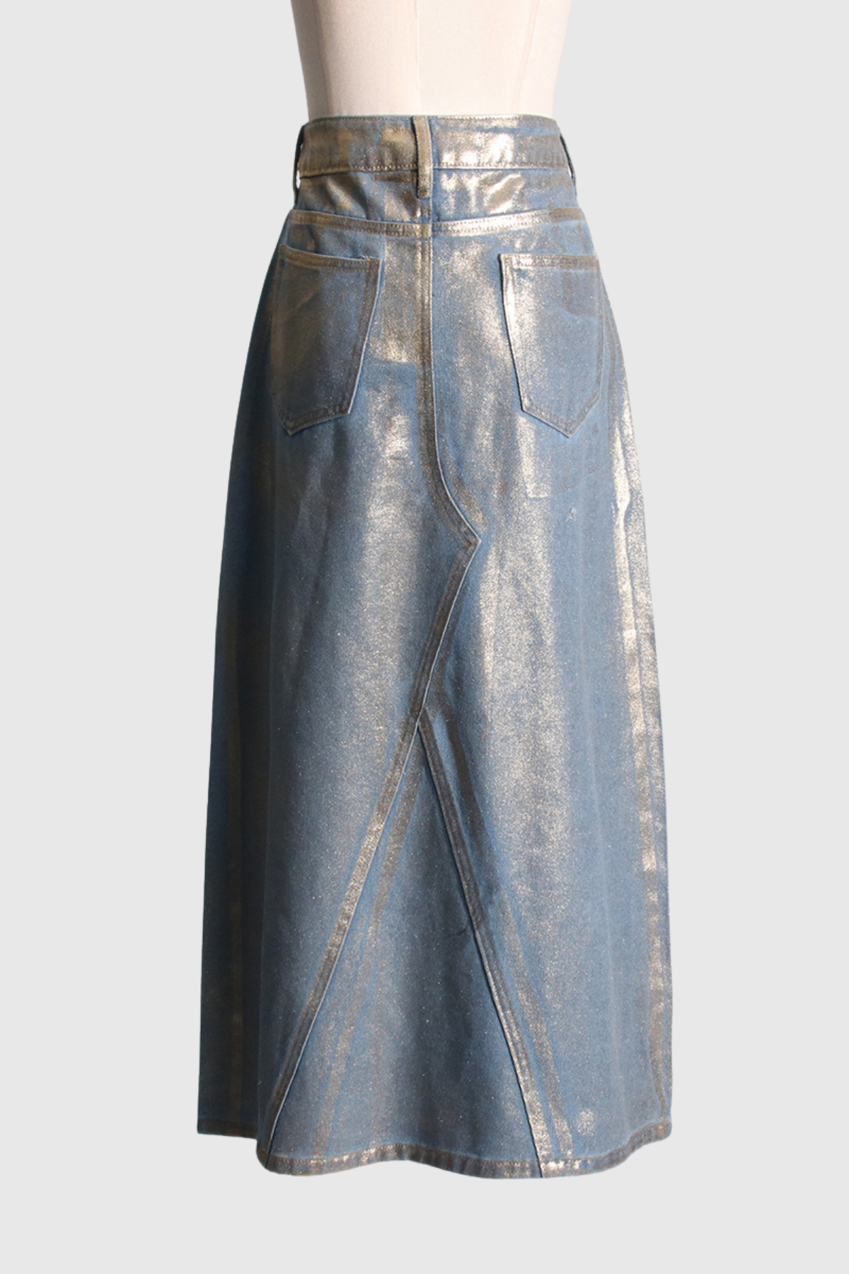 Brander Metallic Denim Skirt