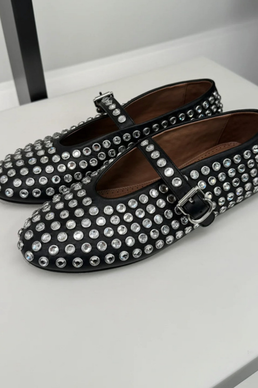 Acer Rhinestone Embellished Flats In Black