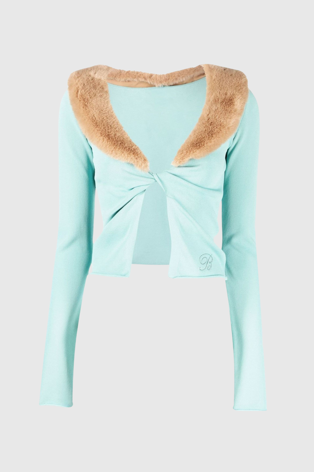 Ricardo Plunge Faux Fur Patchwork Top In Blue