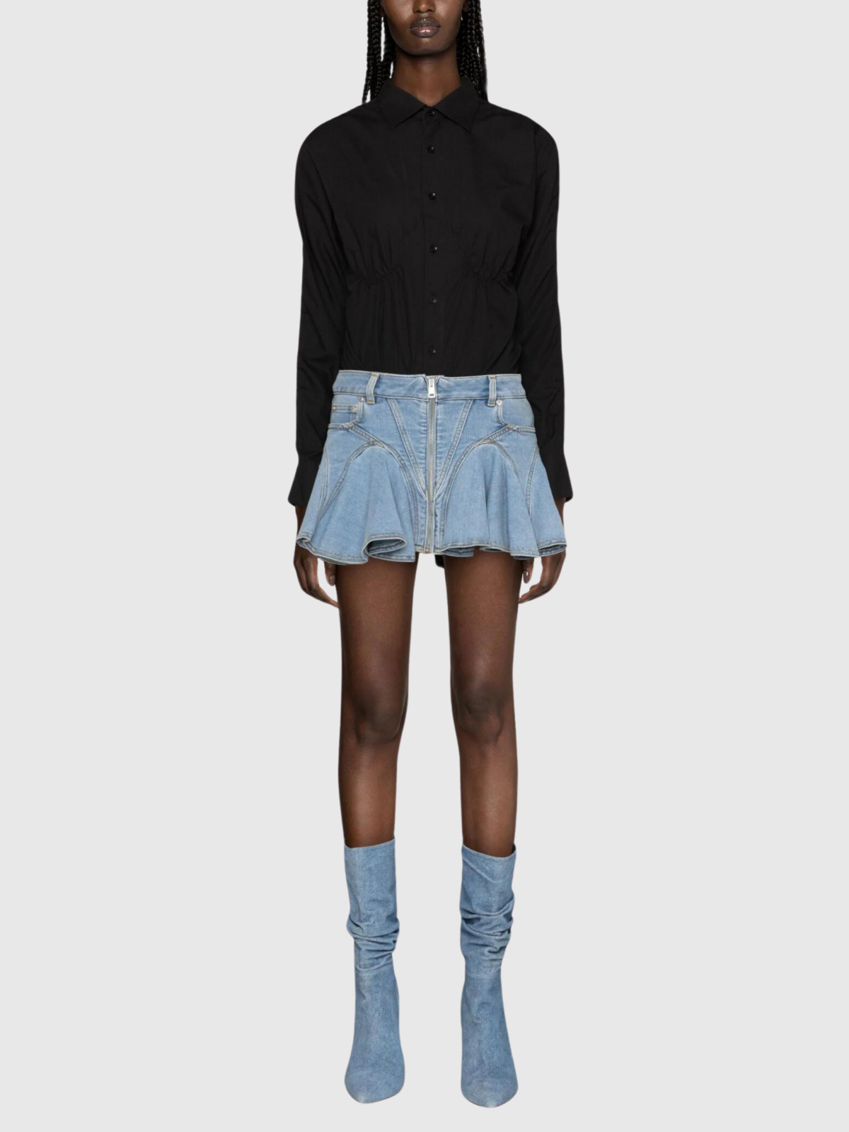 Tesare Ruffle Denim Mini Skirt