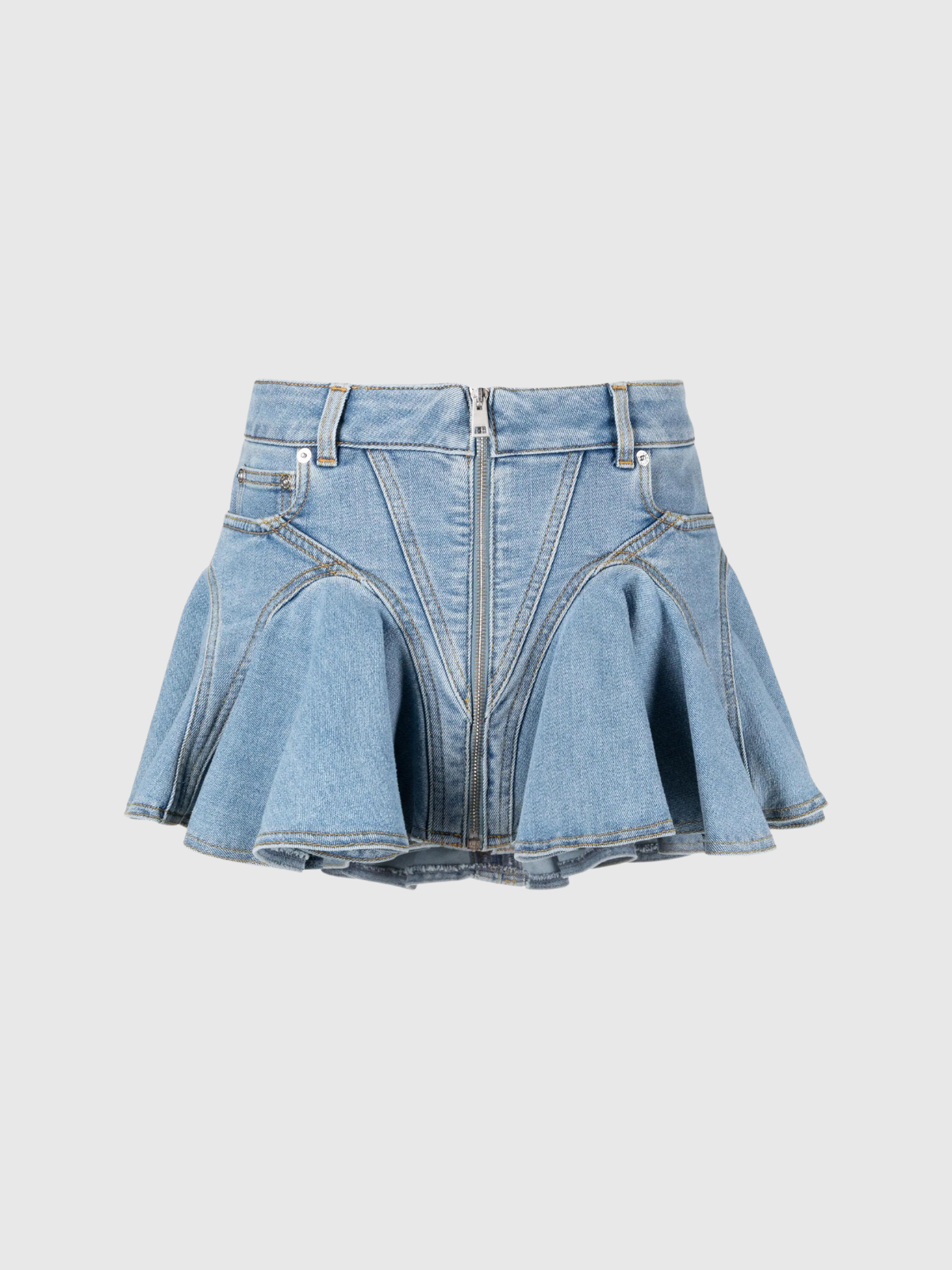 Tesare Ruffle Denim Mini Skirt