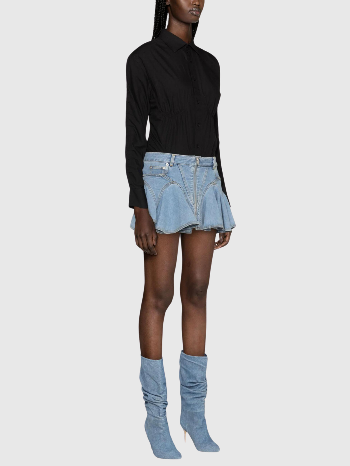 Tesare Ruffle Denim Mini Skirt