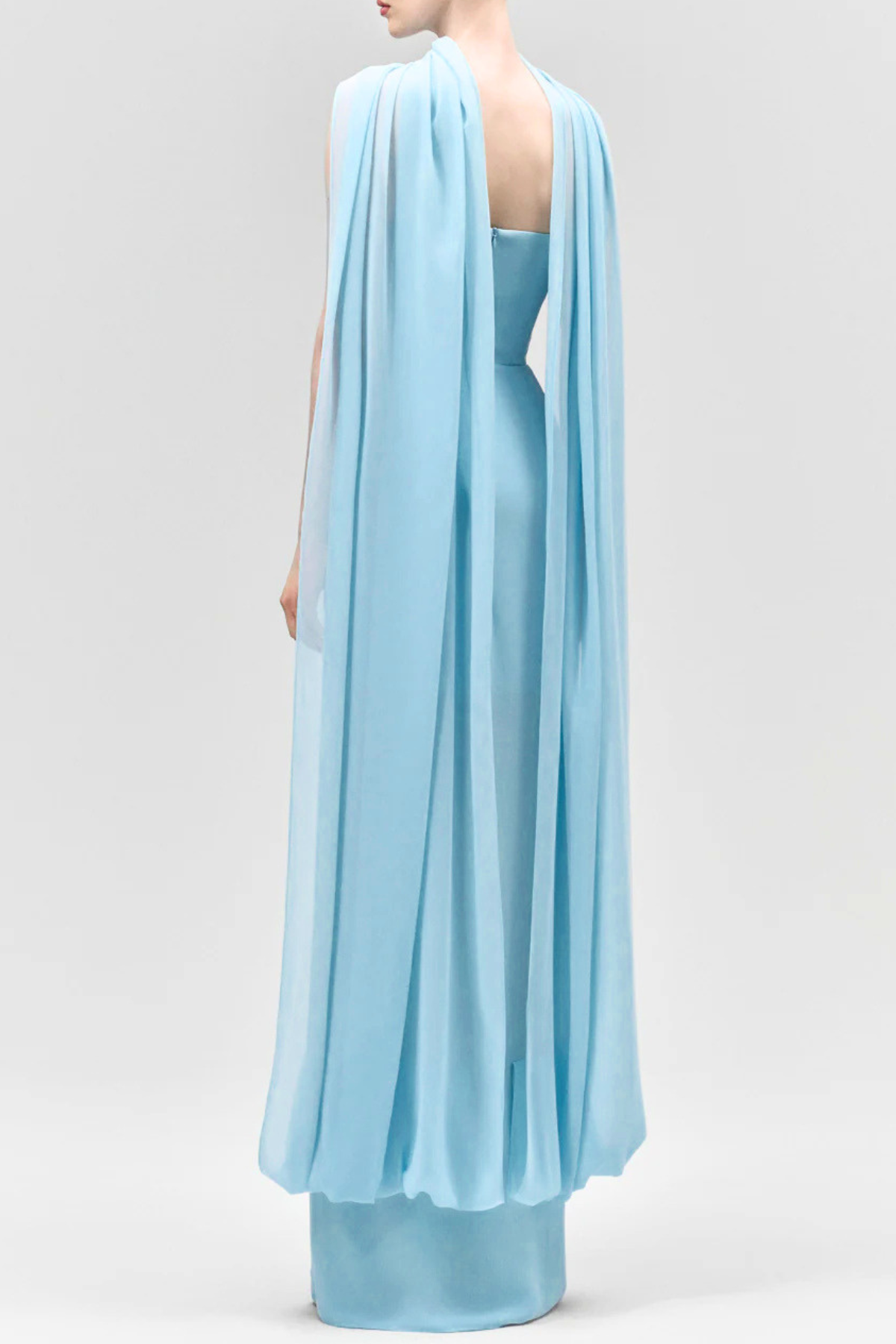 Giselmund Mesh Shawl Draped Maxi Dress In Blue