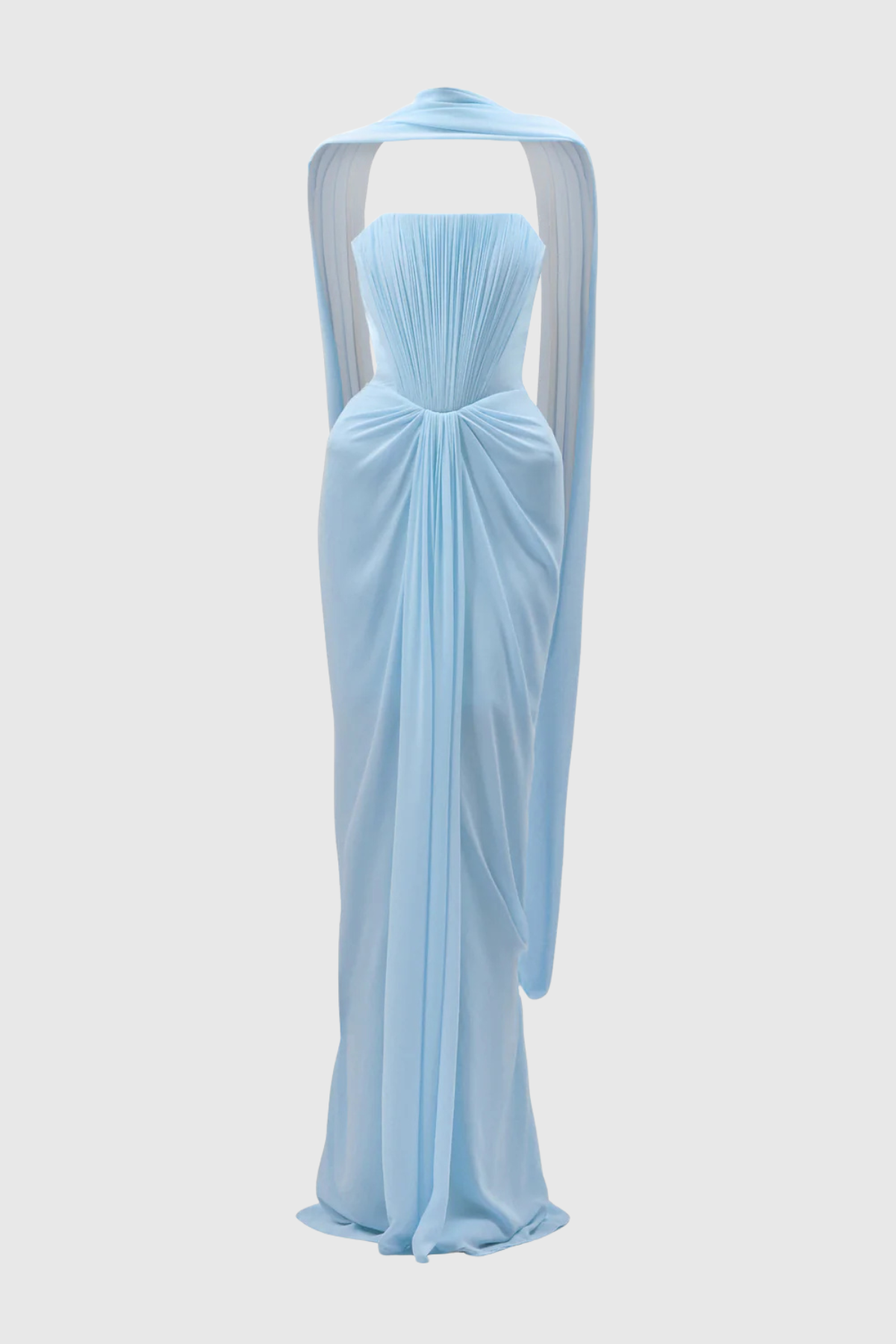 Giselmund Mesh Shawl Draped Maxi Dress In Blue