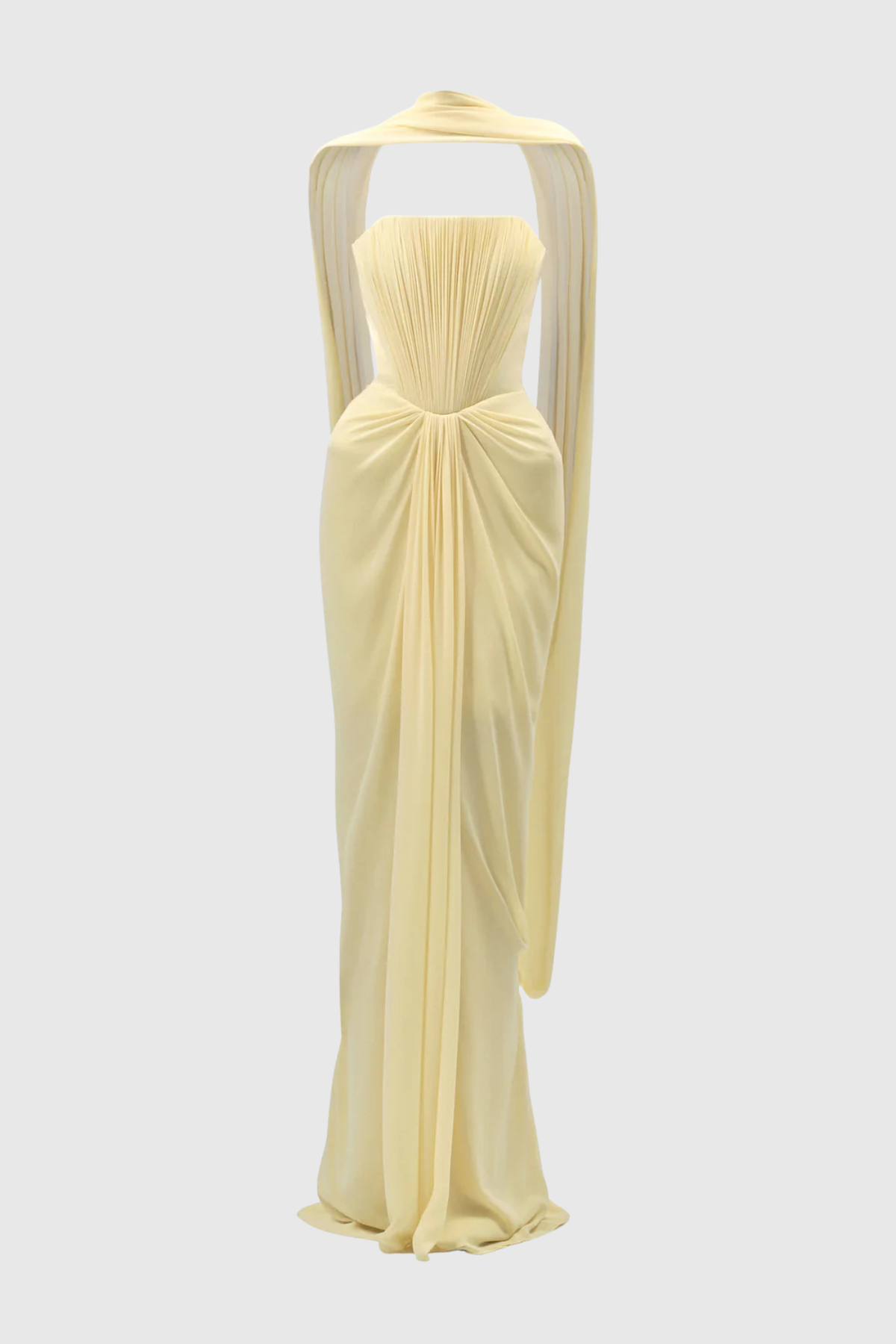 Giselmund Mesh Shawl Draped Maxi Dress In Yellow