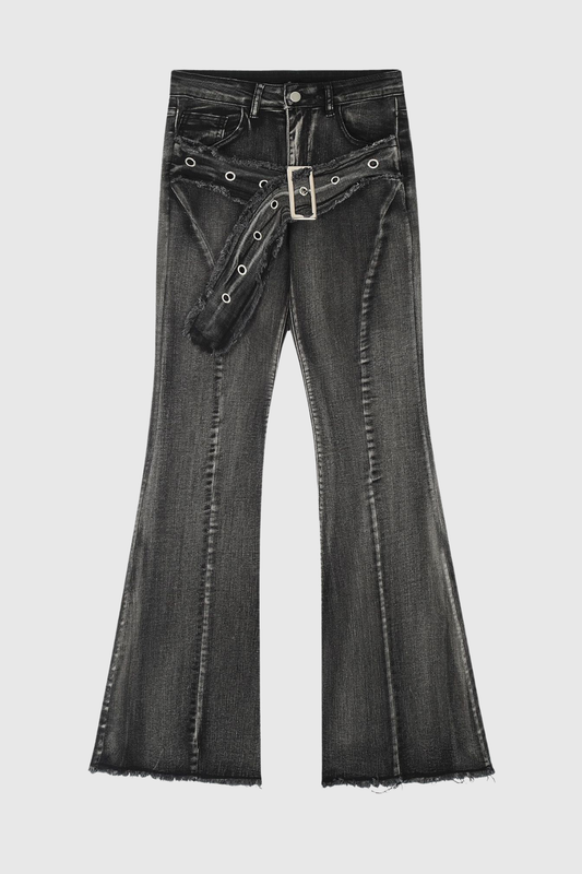 Nixon Buckle Embellished Bootcut Jeans In Black