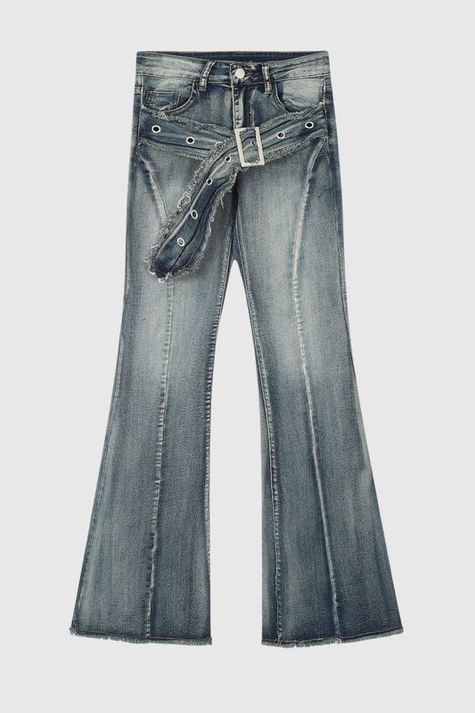 Nixon Buckle Embellished Bootcut Jeans In Blue