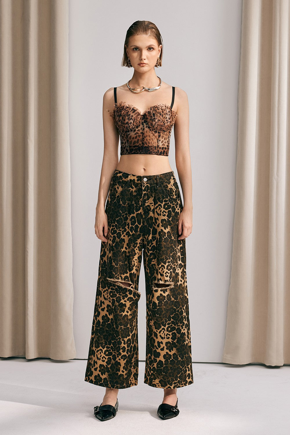 Baldwin Corset Spaghetti Leopard Top