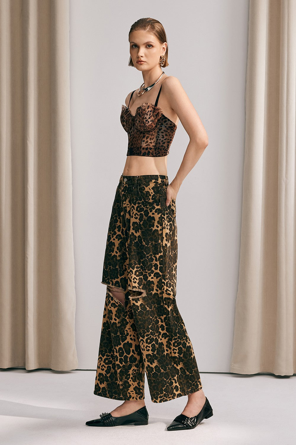 Baldwin Corset Spaghetti Leopard Top