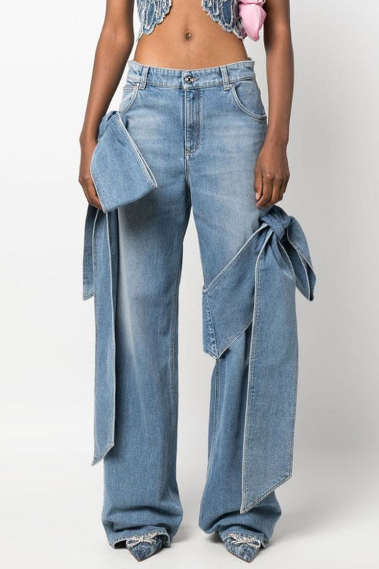 Teresa High Rise Bow Straight Jeans