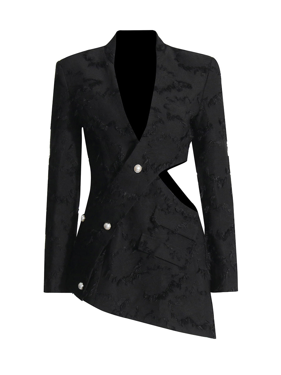 Binnie Fringe Cutout Asymmetric Blazer