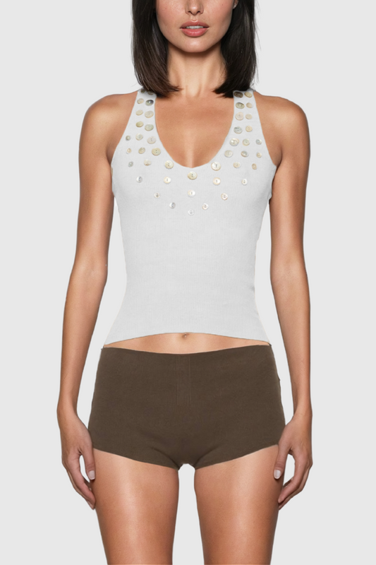 Aocoa Sequin Halter Neck Backless Top In Apricot