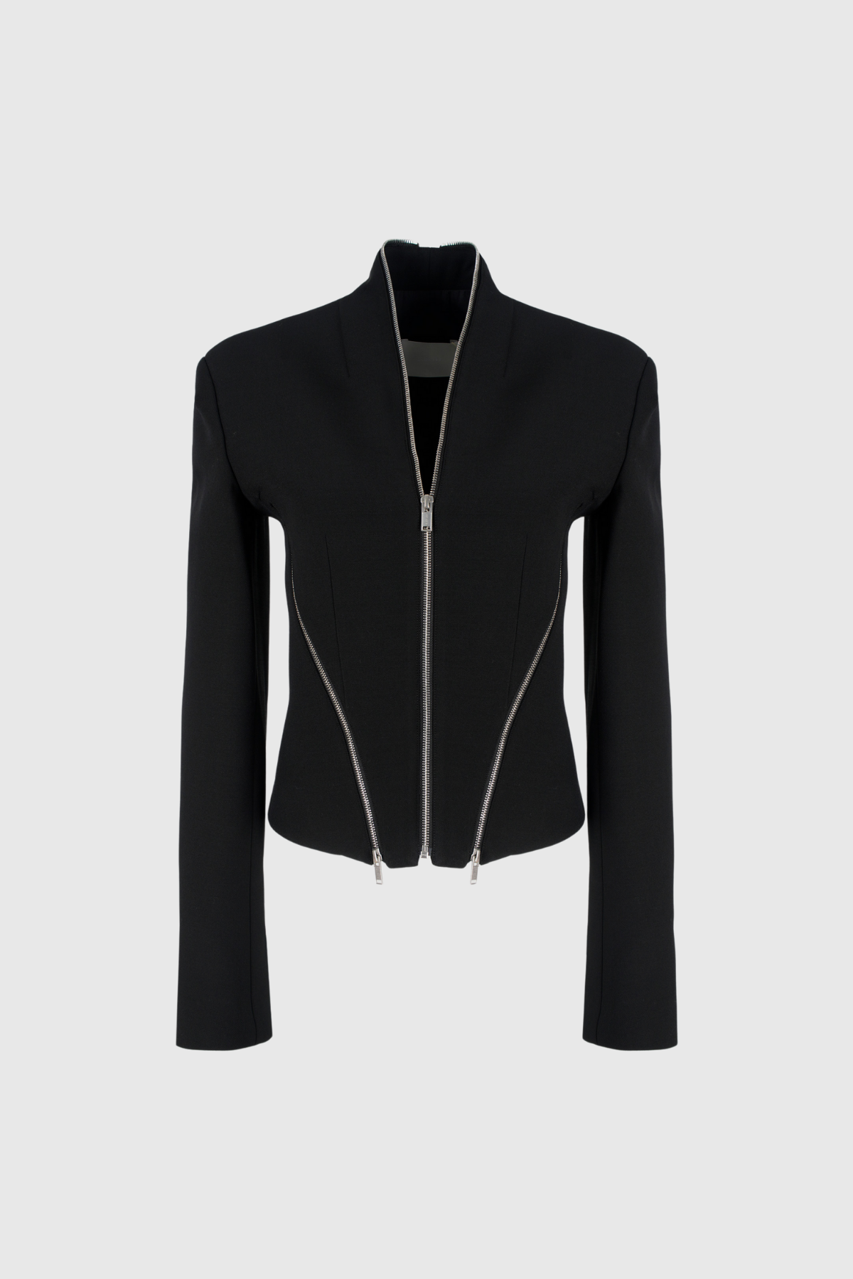 Reshma Zipper V Neck Short Jacket In Black