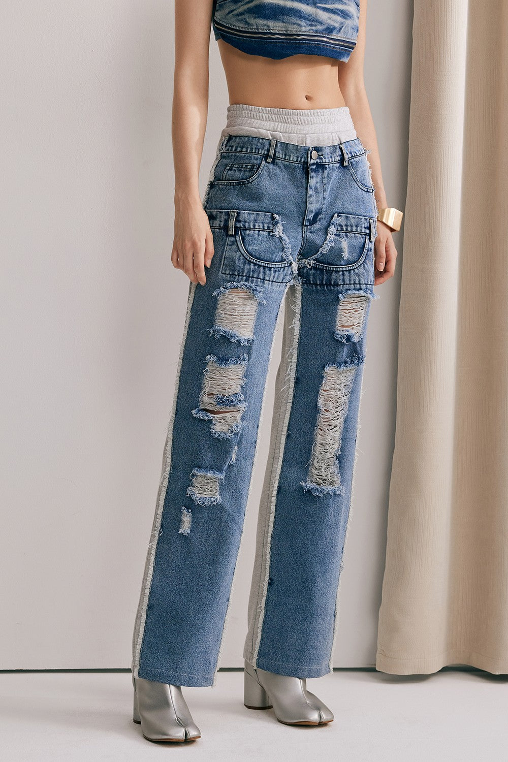 Shay Patchwork Torn Jeans