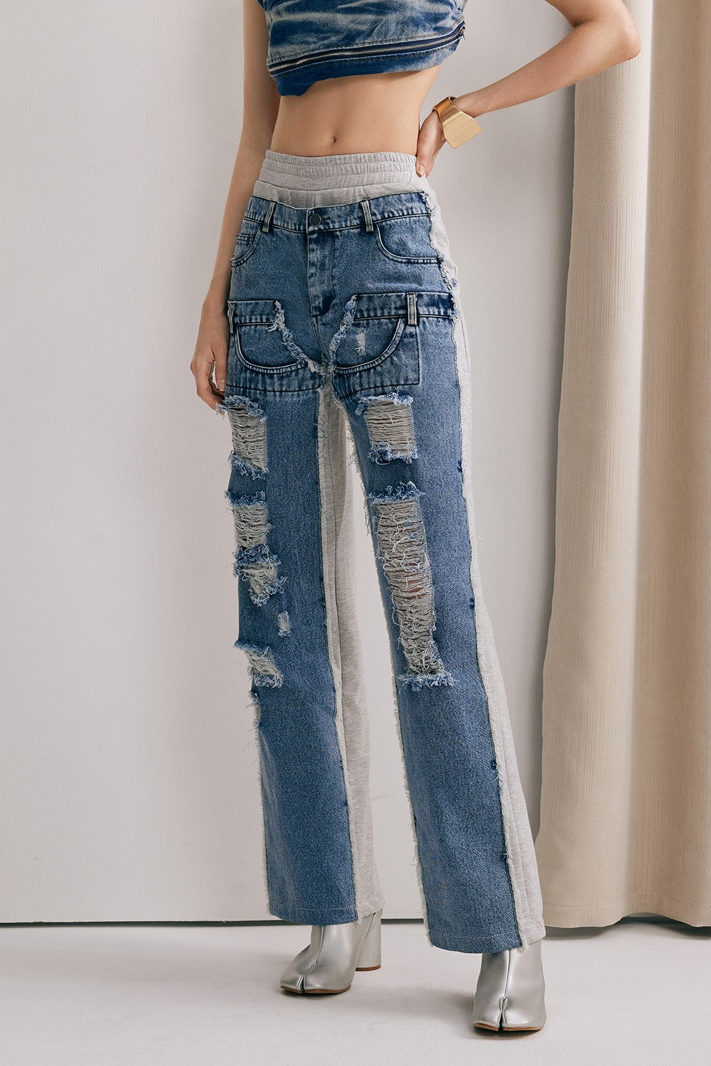 Shay Patchwork Torn Jeans